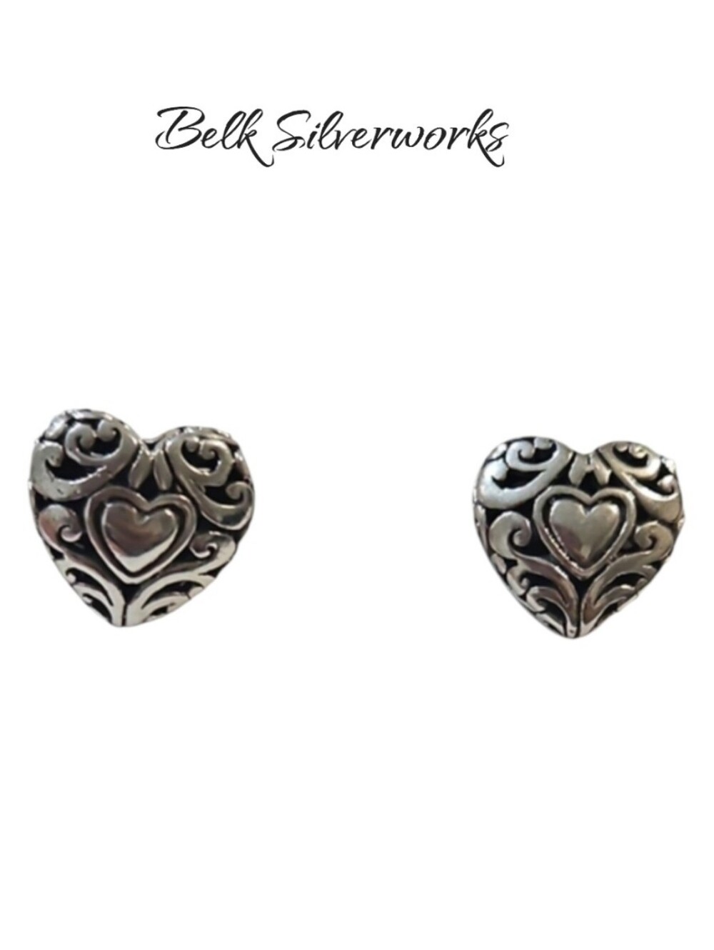 Belk Athra NJ Sterling Silver Oxidized Filigree Heart Stud Earrings